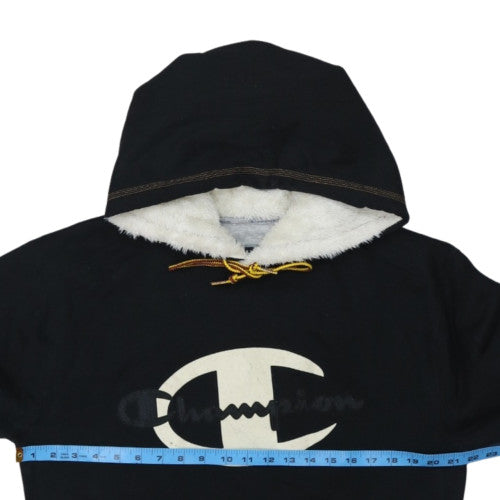 Champion Women's Black Pullover Hoodie Small Faux Fur Lined Logo Sweatshirt