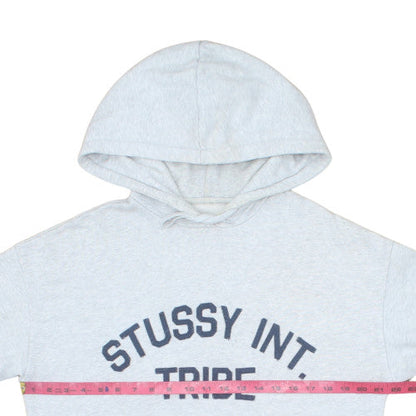 Stussy Mens Grey Pullover Hoodie Small Graphic Print Streetwear