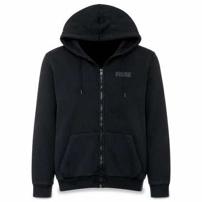 Front view of Puma Men's Black Full Zip Hoodie, size M, Fleece Sportswear