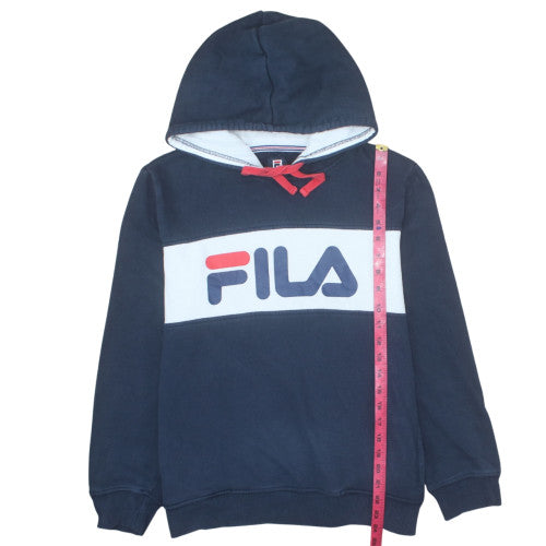 FILA Men's Blue Pullover Hoodie M Logo Graphic Fleece Sweatshirt