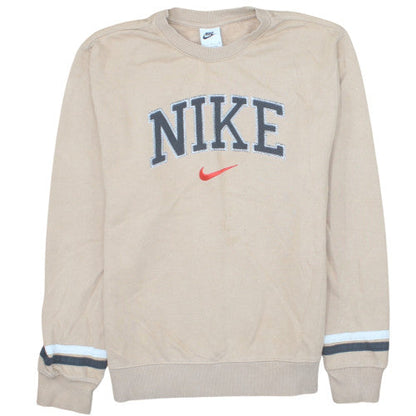 Nike Men's Beige Pullover Sweatshirt S Embroidered Logo Crew Neck
