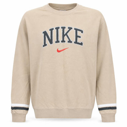 Nike Men's Beige Pullover Sweatshirt S Embroidered Logo Crew Neck