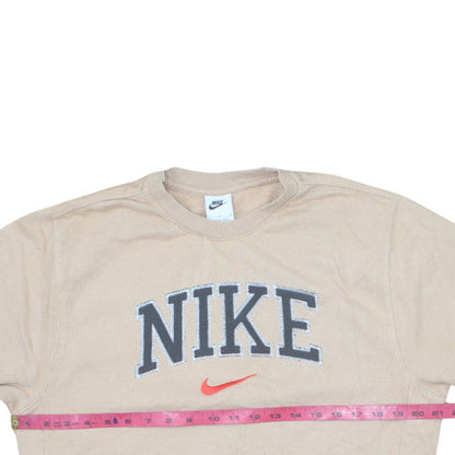 Nike Men's Beige Pullover Sweatshirt S Embroidered Logo Crew Neck