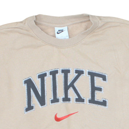 Nike Men's Beige Pullover Sweatshirt S Embroidered Logo Crew Neck