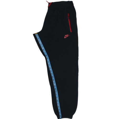Nike Boys Black Jogger Sweatpants L Cotton Blend Red Zip Detail