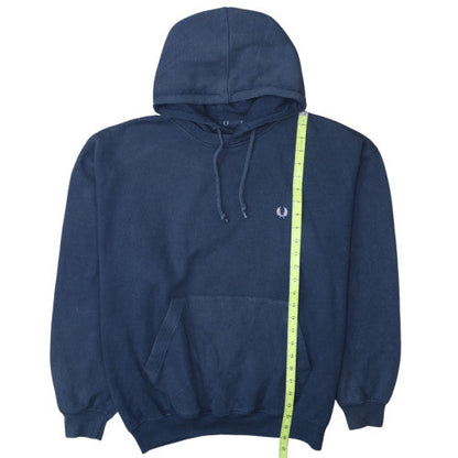 Fred Perry Men Blue Pullover Hoodie M Cotton Fleece Logo Sweatshirt