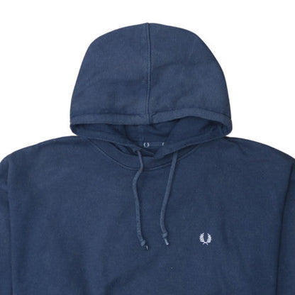 Fred Perry Men Blue Pullover Hoodie M Cotton Fleece Logo Sweatshirt