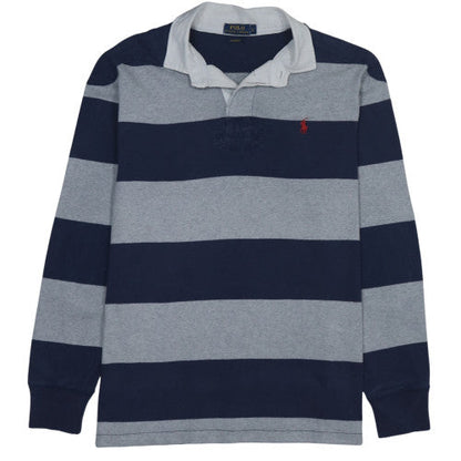 Ralph Lauren Men's Blue Grey Striped Long Sleeve Polo L Custom Fit