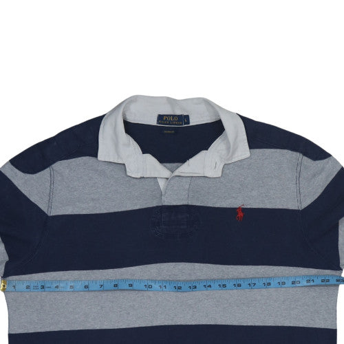 Ralph Lauren Men's Blue Grey Striped Long Sleeve Polo L Custom Fit