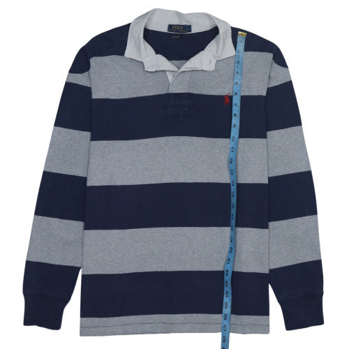Ralph Lauren Men's Blue Grey Striped Long Sleeve Polo L Custom Fit