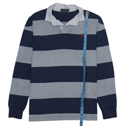 Ralph Lauren Men's Blue Grey Striped Long Sleeve Polo L Custom Fit