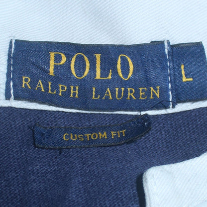 Ralph Lauren Men's Blue Grey Striped Long Sleeve Polo L Custom Fit