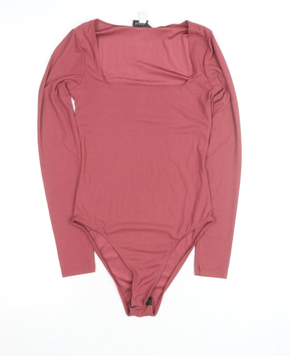 Topshop Women’s Pink Long Sleeve Square Neck Bodysuit Size 8