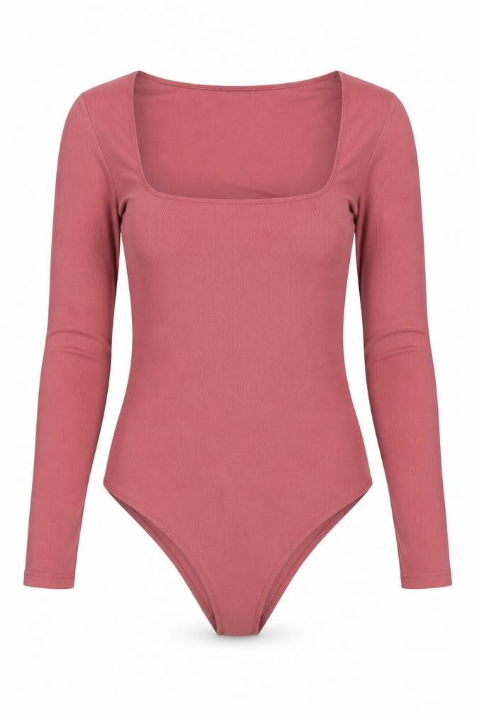 Topshop Women’s Pink Long Sleeve Square Neck Bodysuit Size 8