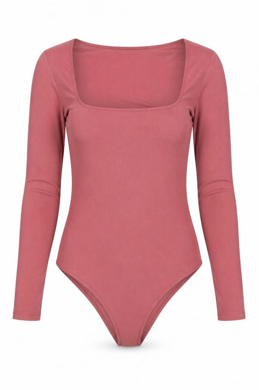 Topshop Women’s Pink Long Sleeve Square Neck Bodysuit Size 8
