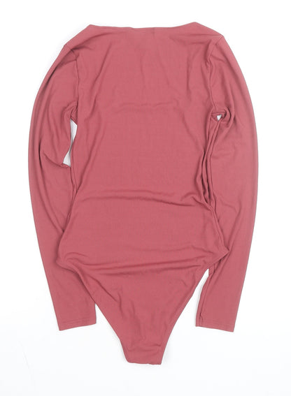 Topshop Women’s Pink Long Sleeve Square Neck Bodysuit Size 8