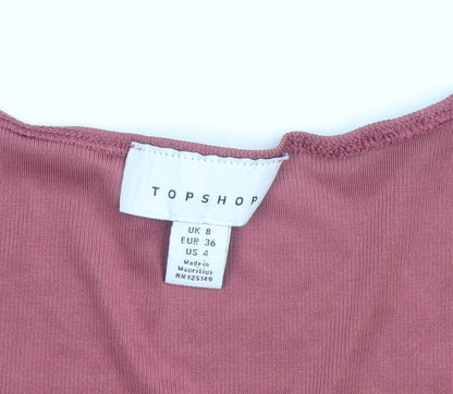 Topshop Women’s Pink Long Sleeve Square Neck Bodysuit Size 8