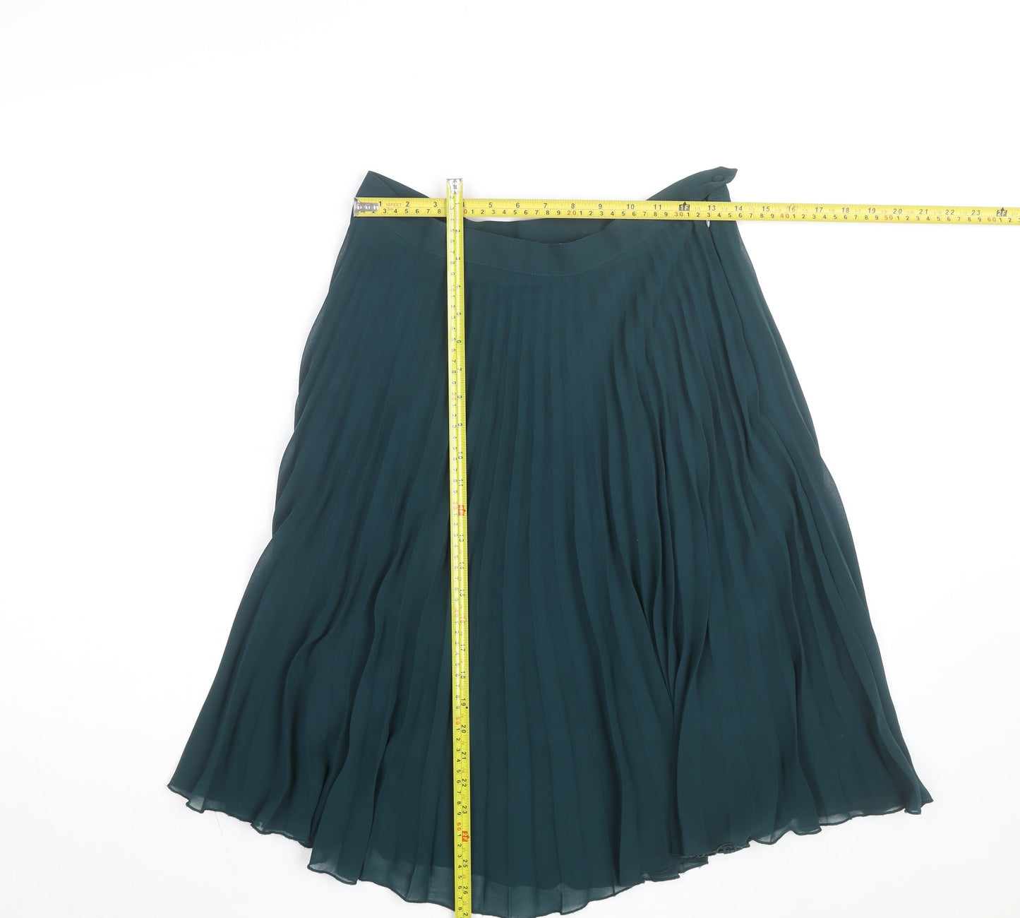 New Look Women Green Pleated Midi Skirt Size 12 Zip Lined