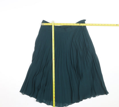 New Look Women Green Pleated Midi Skirt Size 12 Zip Lined