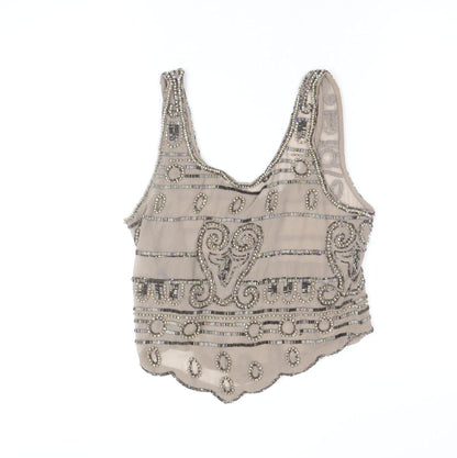 Miss Selfridge Womens Beige Beaded Camisole Tank Top Size 8