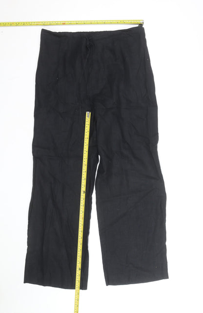 Laura Ashley Women’s Black Linen Drawstring Trousers Size 12