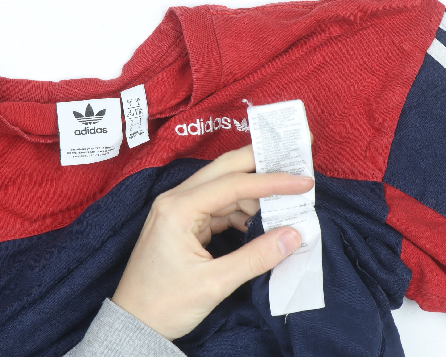 Adidas Men’s Red & Navy Crew Neck Short Sleeve Cotton T-Shirt Size L