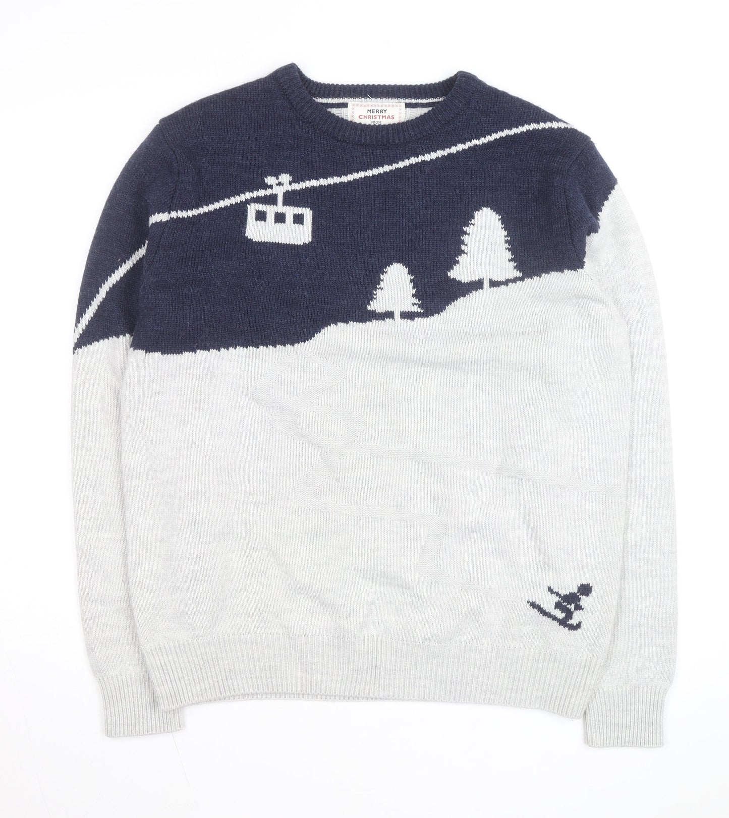 Next Mens Grey Wool Blend Christmas Ski Scene Jumper Size L