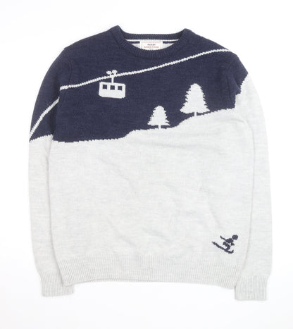Next Mens Grey Wool Blend Christmas Ski Scene Jumper Size L