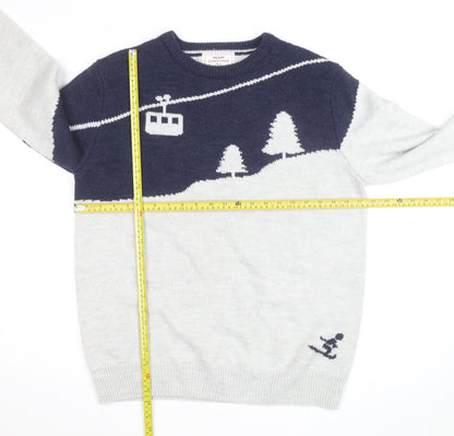 Next Mens Grey Wool Blend Christmas Ski Scene Jumper Size L
