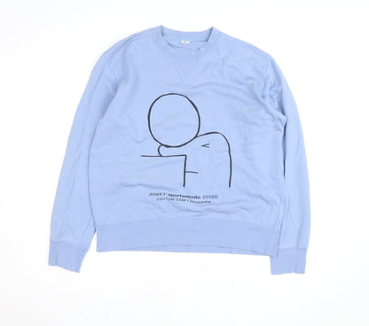 Arket Men's Blue Graphic Crew Neck Cotton Pullover Sweatshirt M