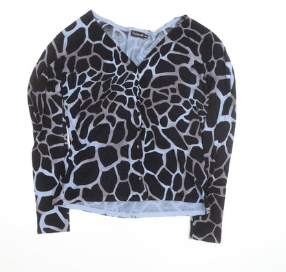 Christina NF Women's Blue Animal Print V-Neck Long Sleeve Cardigan Size M