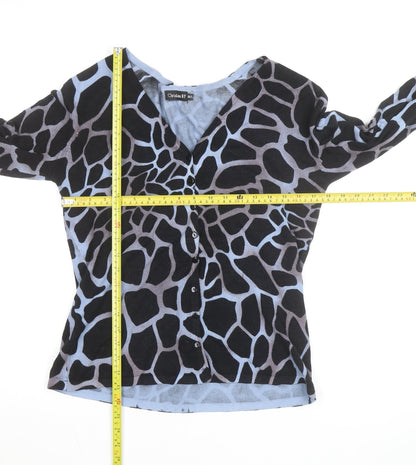 Christina NF Women's Blue Animal Print V-Neck Long Sleeve Cardigan Size M