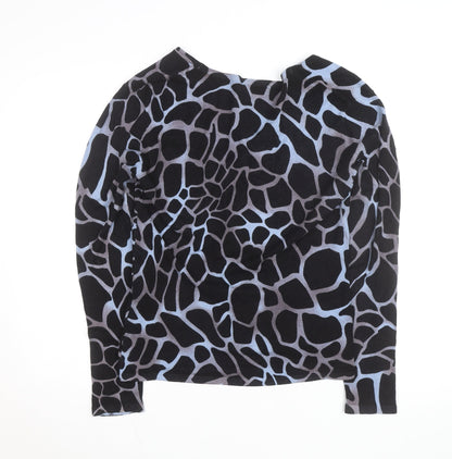 Christina NF Women's Blue Animal Print V-Neck Long Sleeve Cardigan Size M