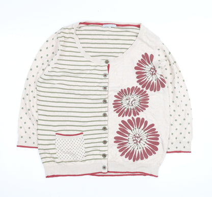Marks and Spencer Per Una Womens Beige Floral Striped Cardigan M