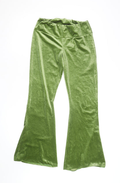 United Colours of Benetton Womens Green Velvet Flared Trousers Size 12
