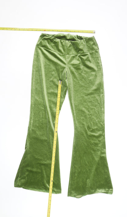 United Colours of Benetton Womens Green Velvet Flared Trousers Size 12