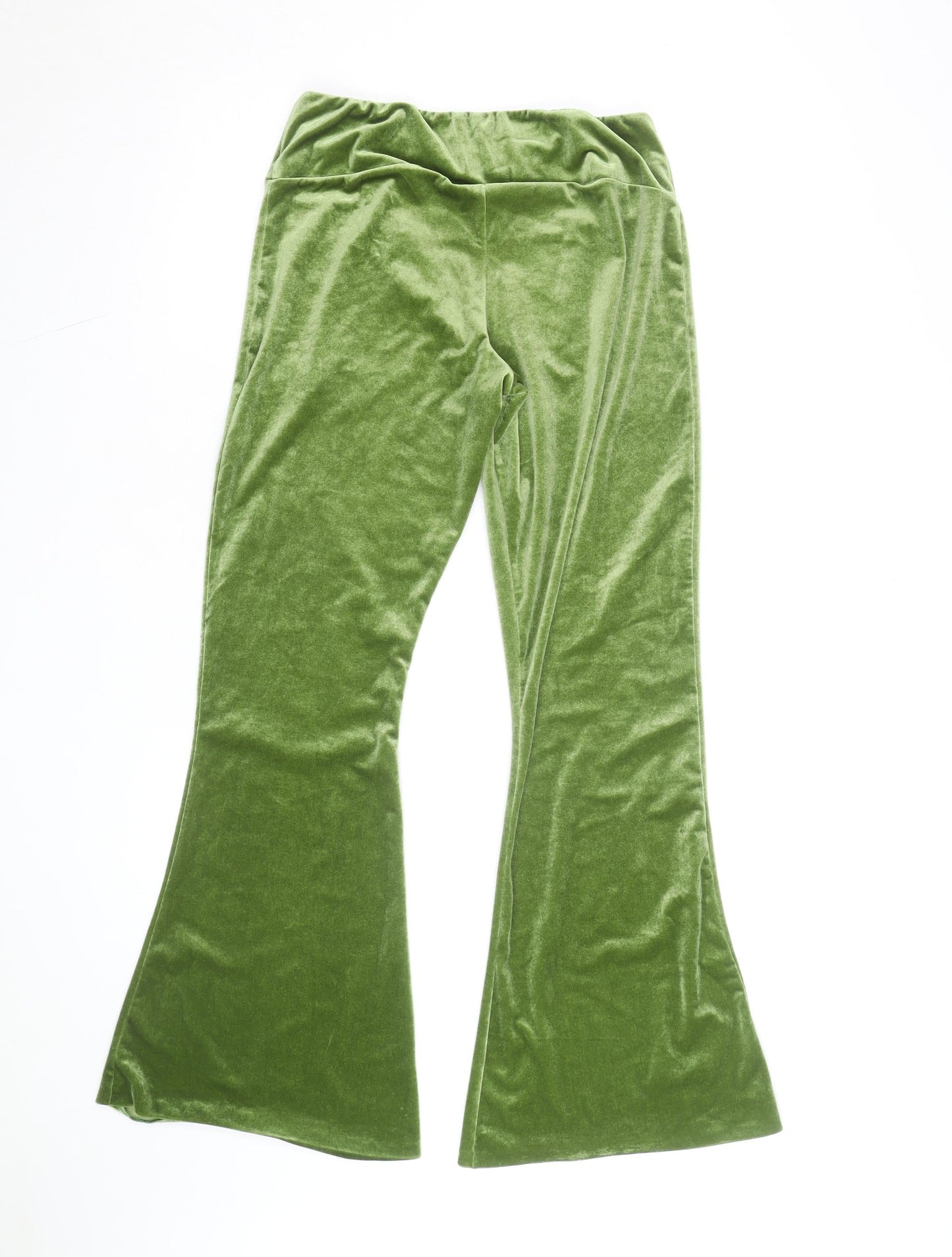 United Colours of Benetton Womens Green Velvet Flared Trousers Size 12