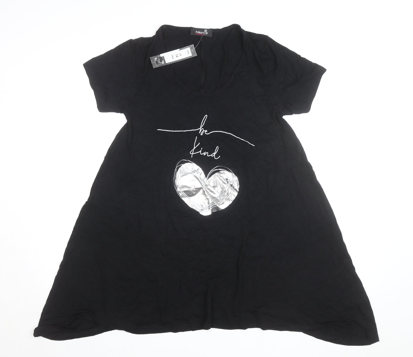Novalee Women Black V-Neck Be Kind T-Shirt Dress Size 14