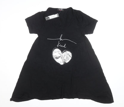 Novalee Women Black V-Neck Be Kind T-Shirt Dress Size 14