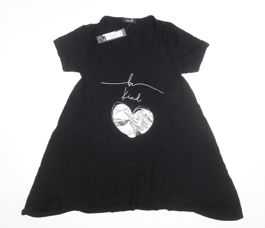 Novalee Women Black V-Neck Be Kind T-Shirt Dress Size 14