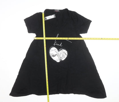 Novalee Women Black V-Neck Be Kind T-Shirt Dress Size 14