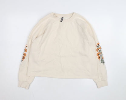 Pieces Women Beige Embroidered Pullover Sweatshirt M