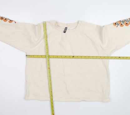 Pieces Women Beige Embroidered Pullover Sweatshirt M
