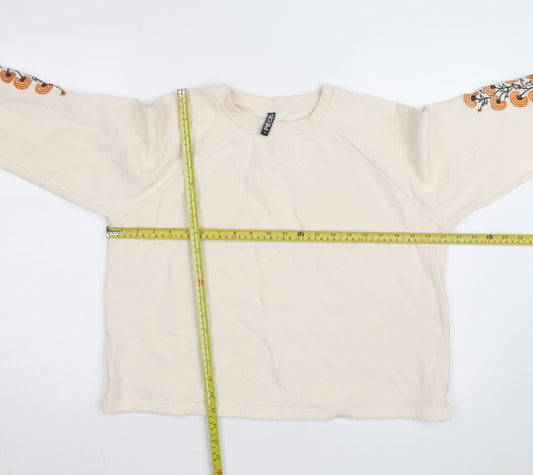 Pieces Women Beige Embroidered Pullover Sweatshirt M