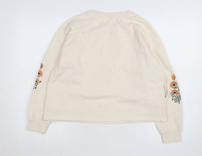 Pieces Women Beige Embroidered Pullover Sweatshirt M
