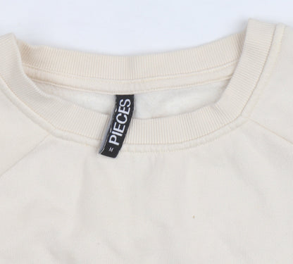 Pieces Women Beige Embroidered Pullover Sweatshirt M