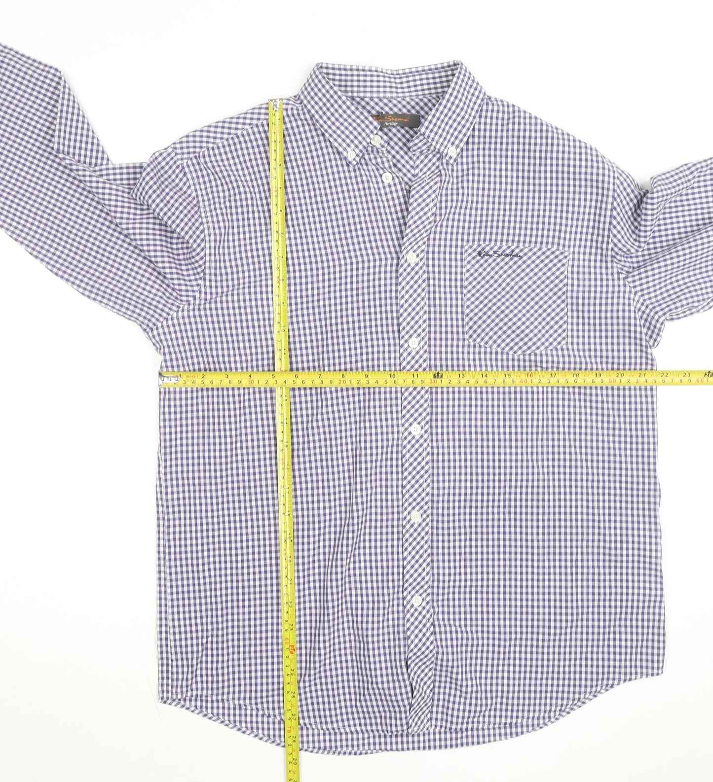 Ben Sherman Men's Blue Check Long Sleeve Button-Up Shirt Size L