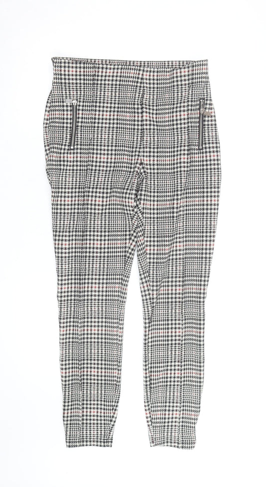 Next Women's Multicoloured Slim Fit Tapered Check Stretch Trousers Size 10