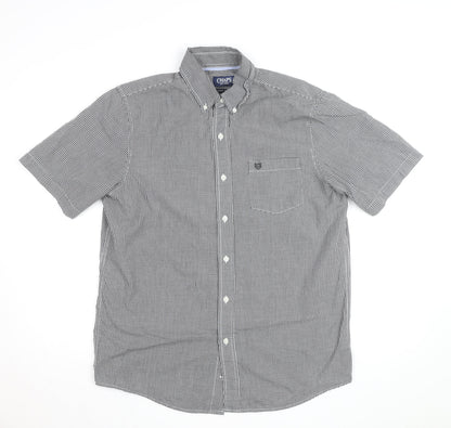 Chaps Mens Black Check Short Sleeve Button-Down Shirt L
