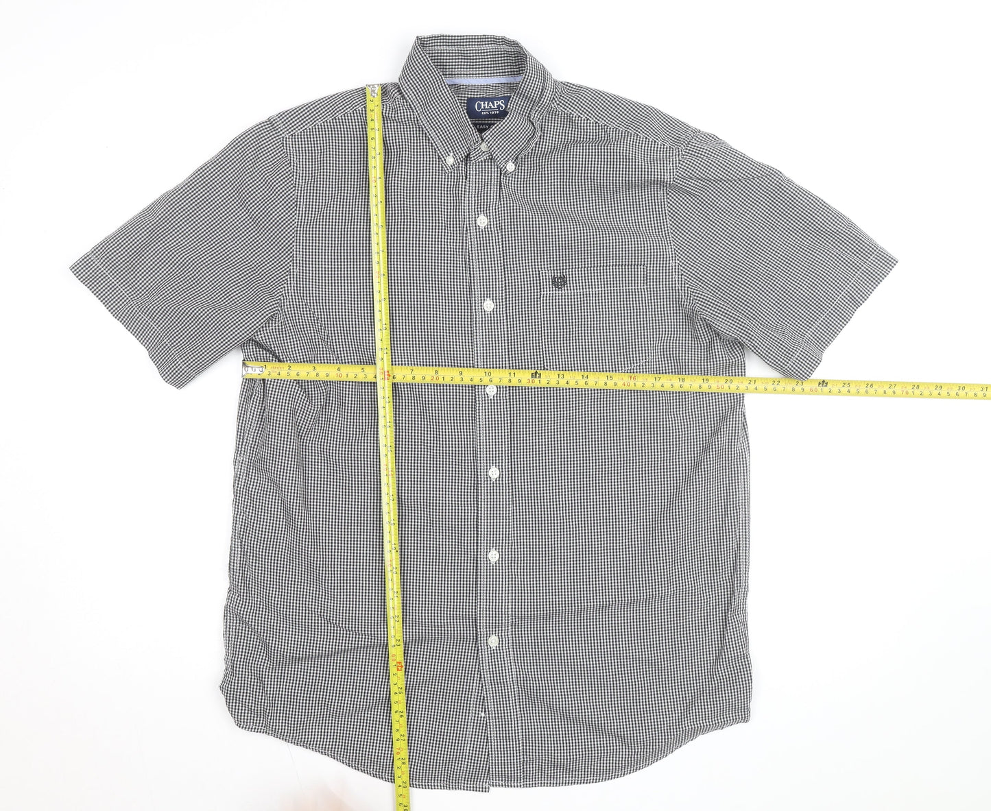 Chaps Mens Black Check Short Sleeve Button-Down Shirt L